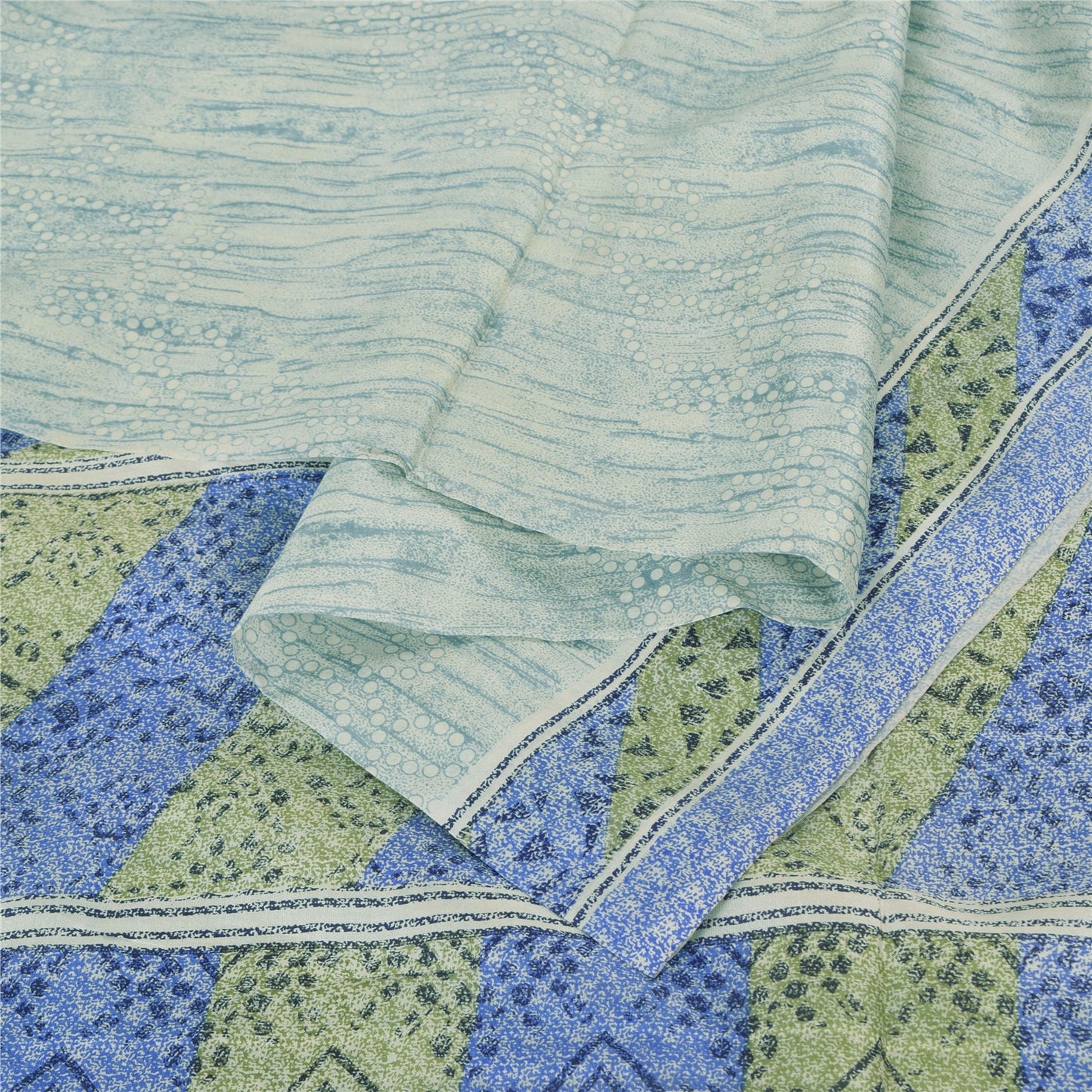 Sanskriti Vintage Sarees Gray Blend Silk Printed Sari 5yd Soft Deco Craft Fabric