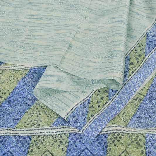 Sanskriti Vintage Sarees Gray Blend Silk Printed Sari 5yd Soft Deco Craft Fabric