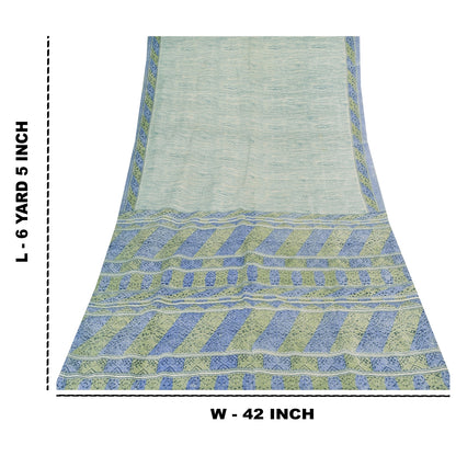 Sanskriti Vintage Sarees Gray Blend Silk Printed Sari 5yd Soft Deco Craft Fabric