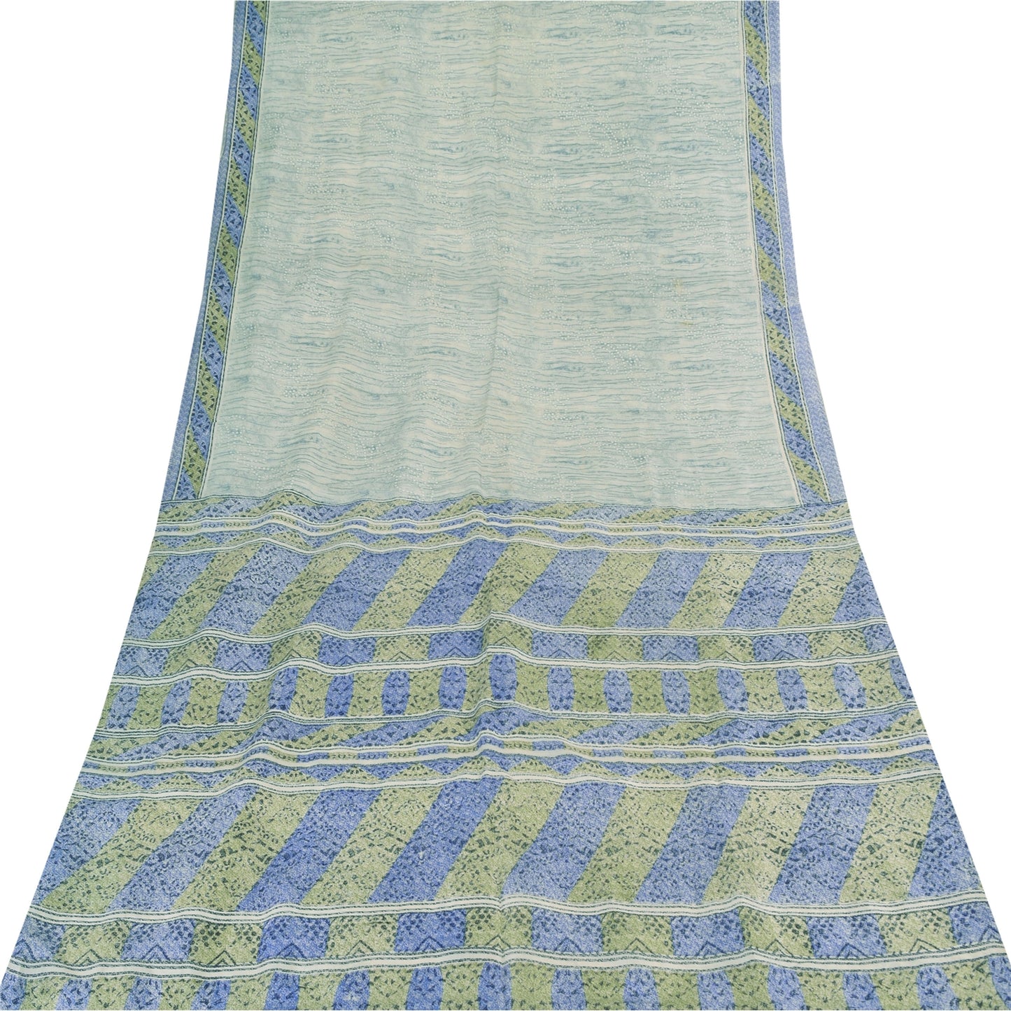 Sanskriti Vintage Sarees Gray Blend Silk Printed Sari 5yd Soft Deco Craft Fabric