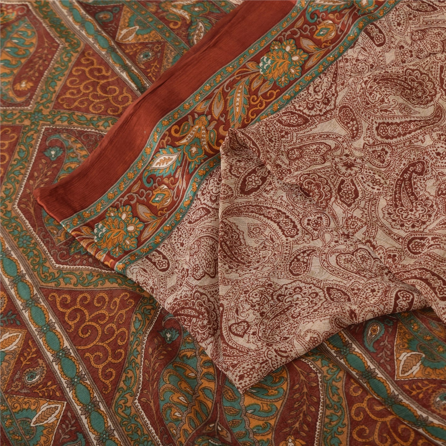 Sanskriti Vintage Sarees Dark Red 100% Pure Silk Printed Sari 5yd Craft Sustainable Fabric