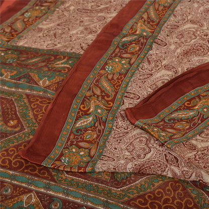 Sanskriti Vintage Sarees Dark Red 100% Pure Silk Printed Sari 5yd Craft Sustainable Fabric