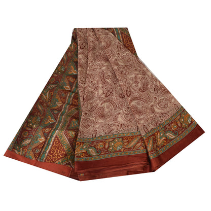 Sanskriti Vintage Sarees Dark Red 100% Pure Silk Printed Sari 5yd Craft Sustainable Fabric