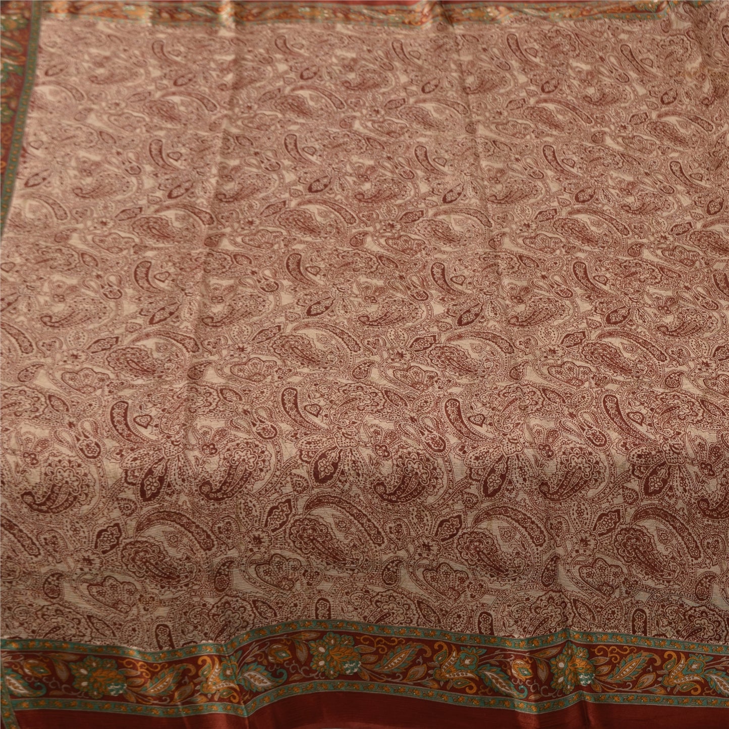 Sanskriti Vintage Sarees Dark Red 100% Pure Silk Printed Sari 5yd Craft Sustainable Fabric