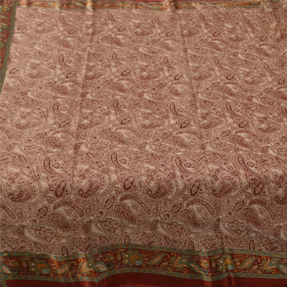 Sanskriti Vintage Sarees Dark Red 100% Pure Silk Printed Sari 5yd Craft Sustainable Fabric