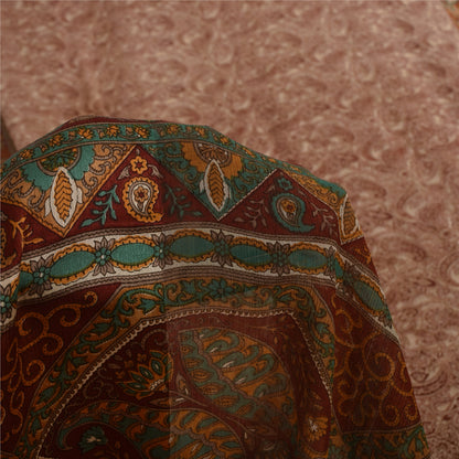 Sanskriti Vintage Sarees Dark Red 100% Pure Silk Printed Sari 5yd Craft Sustainable Fabric