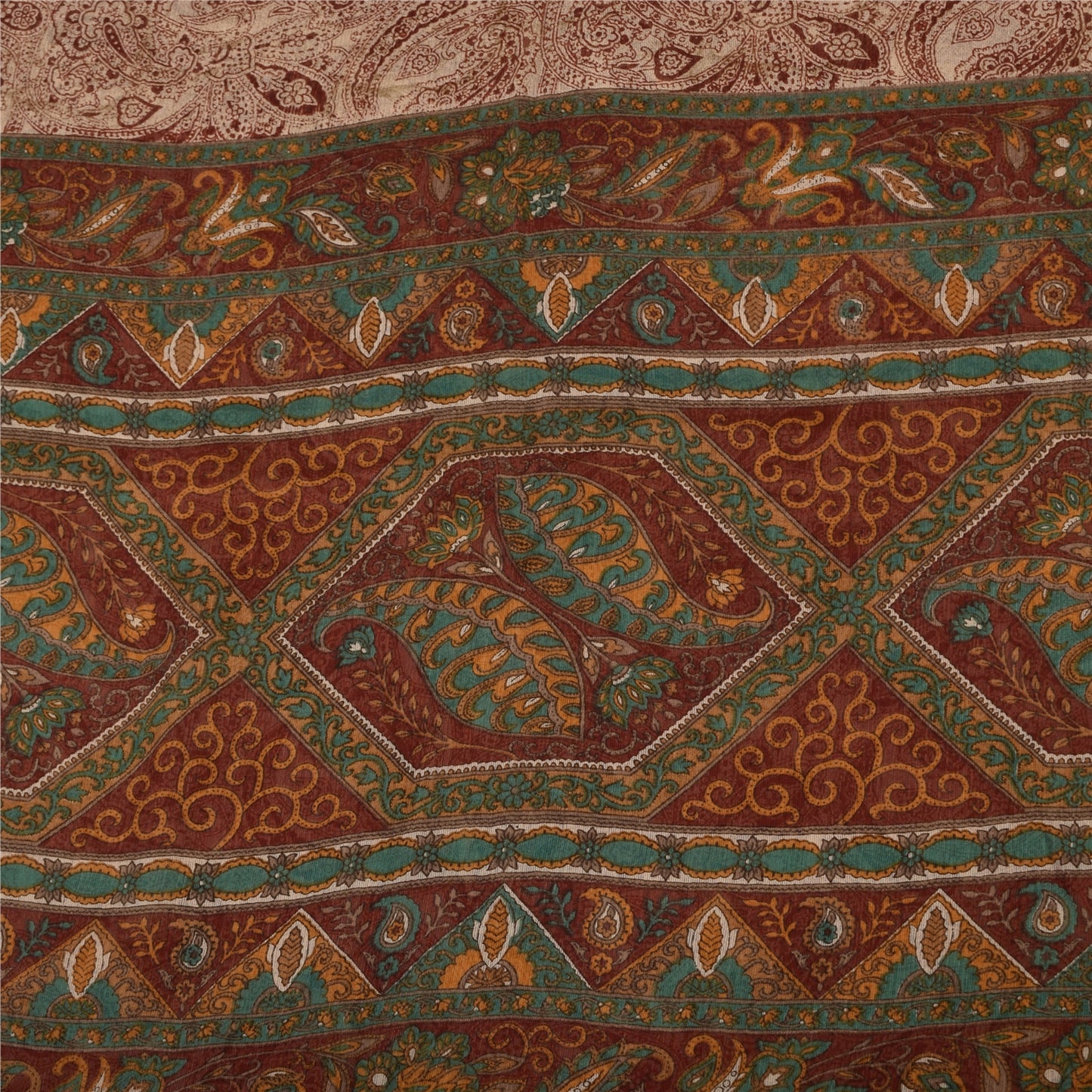 Sanskriti Vintage Sarees Dark Red 100% Pure Silk Printed Sari 5yd Craft Sustainable Fabric