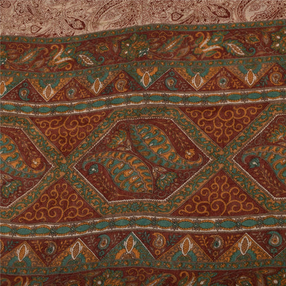 Sanskriti Vintage Sarees Dark Red 100% Pure Silk Printed Sari 5yd Craft Sustainable Fabric