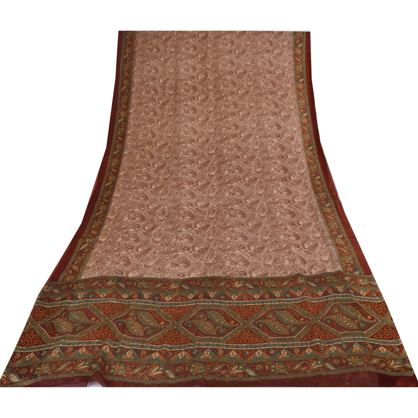 Sanskriti Vintage Sarees Dark Red 100% Pure Silk Printed Sari 5yd Craft Sustainable Fabric