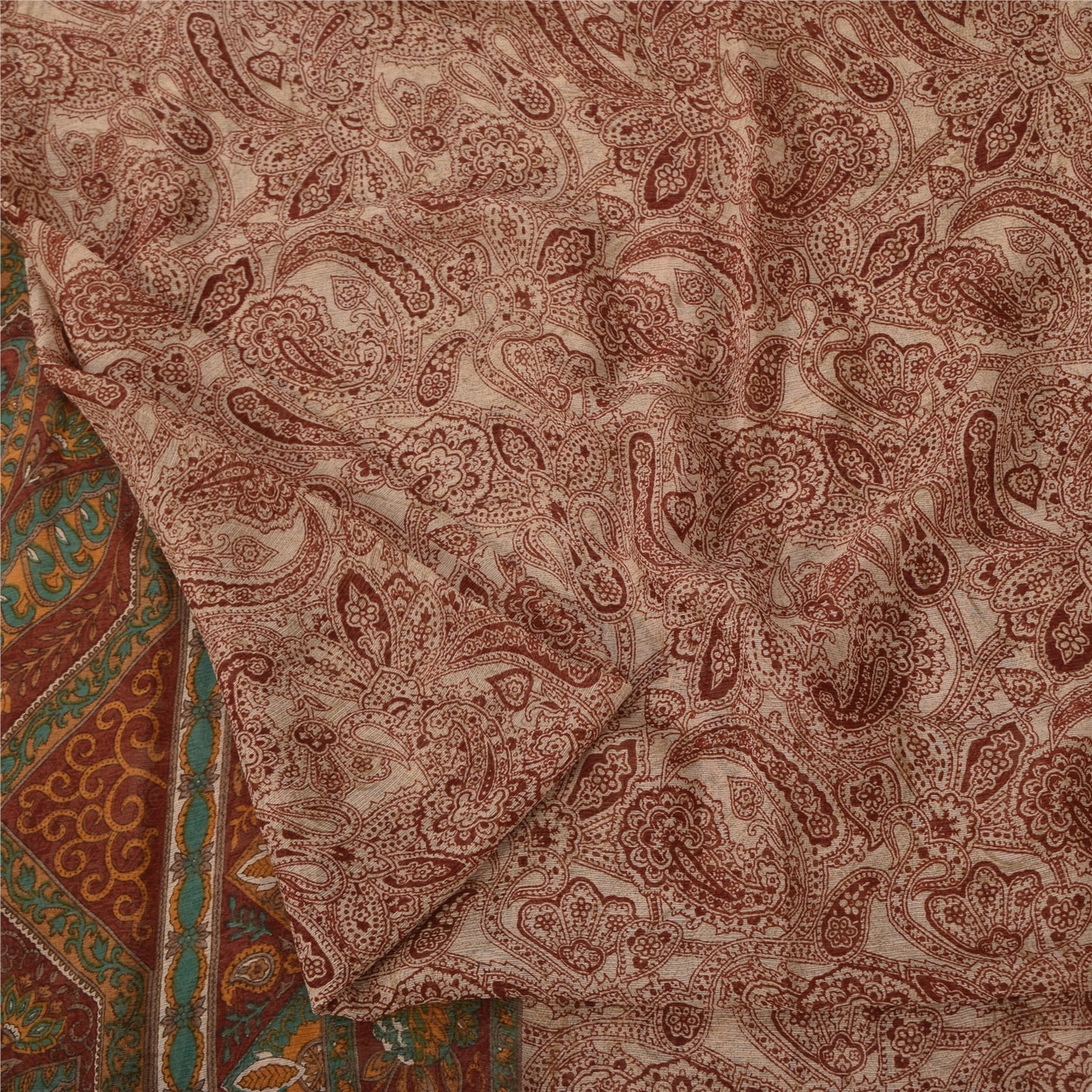 Sanskriti Vintage Sarees Dark Red 100% Pure Silk Printed Sari 5yd Craft Sustainable Fabric