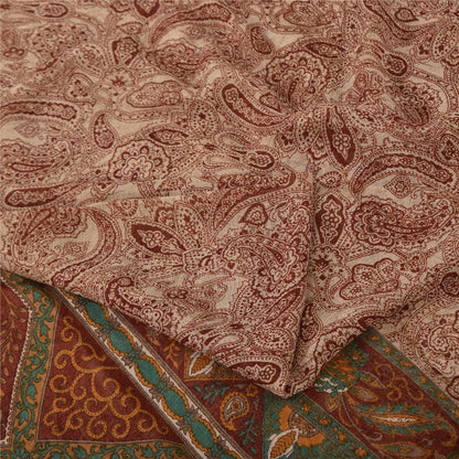 Sanskriti Vintage Sarees Dark Red 100% Pure Silk Printed Sari 5yd Craft Sustainable Fabric