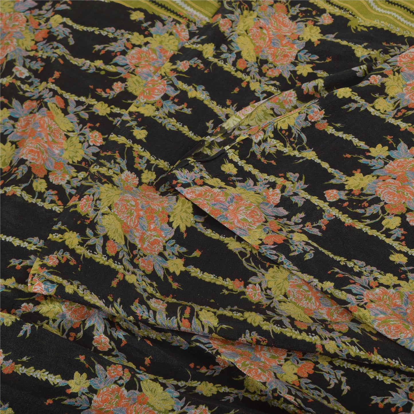 Sanskriti Vintage Sarees Green 100% Pure Silk Printed Sari 6yd Soft Craft Sustainable Fabric