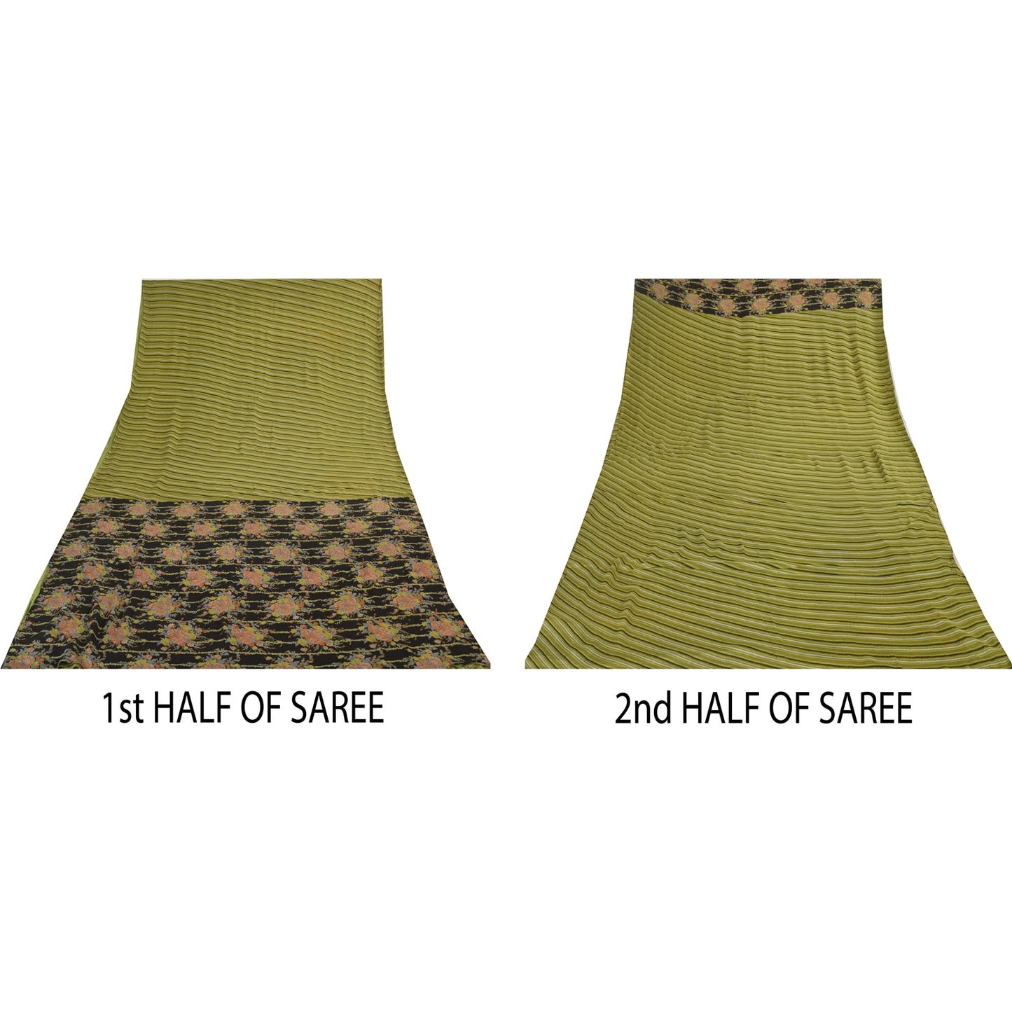 Sanskriti Vintage Sarees Green 100% Pure Silk Printed Sari 6yd Soft Craft Sustainable Fabric