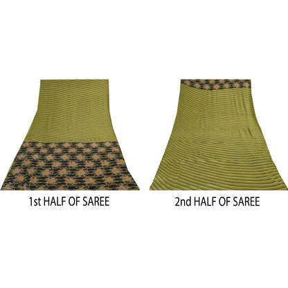 Sanskriti Vintage Sarees Green 100% Pure Silk Printed Sari 6yd Soft Craft Sustainable Fabric