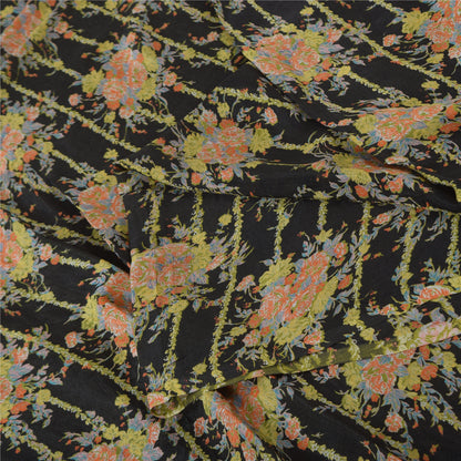 Sanskriti Vintage Sarees Green 100% Pure Silk Printed Sari 6yd Soft Craft Sustainable Fabric