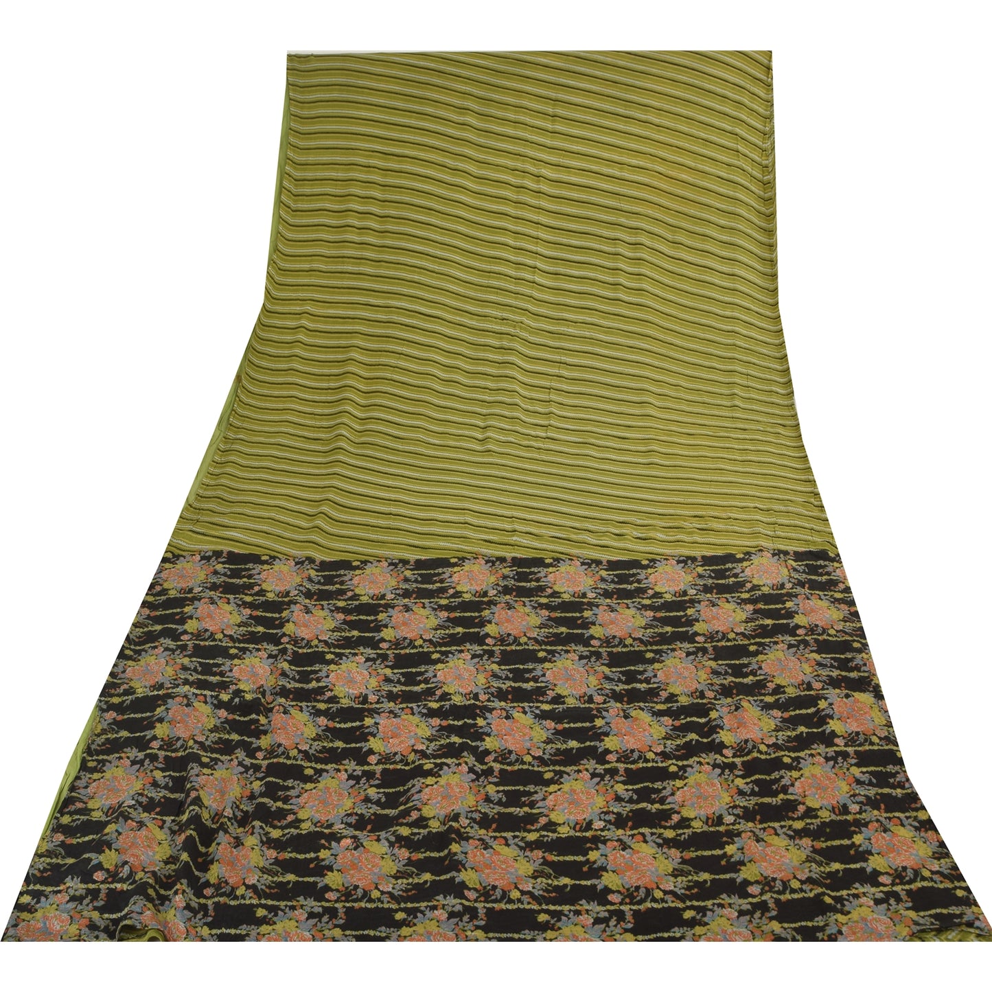 Sanskriti Vintage Sarees Green 100% Pure Silk Printed Sari 6yd Soft Craft Sustainable Fabric