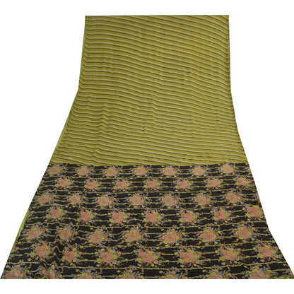 Sanskriti Vintage Sarees Green 100% Pure Silk Printed Sari 6yd Soft Craft Sustainable Fabric