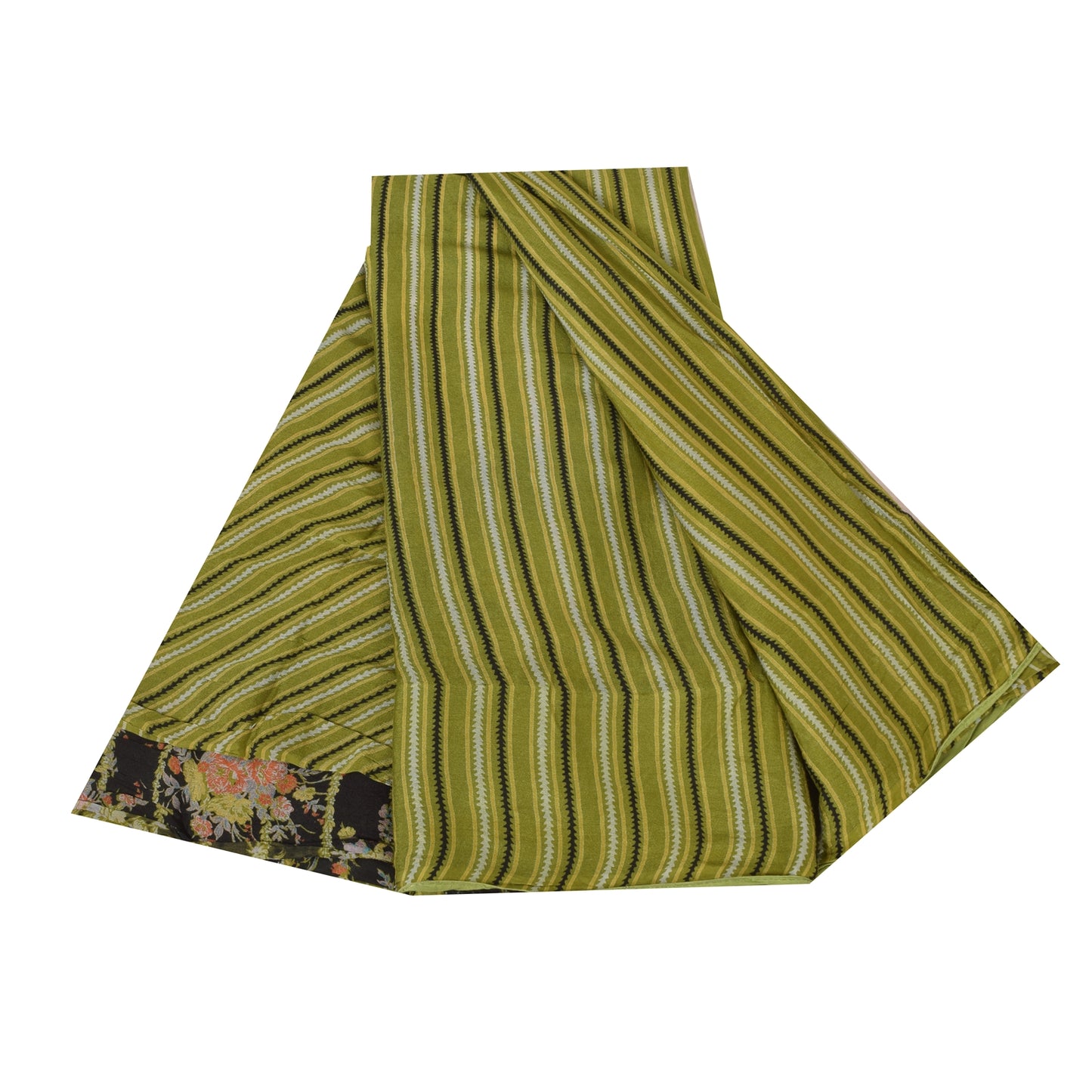 Sanskriti Vintage Sarees Green 100% Pure Silk Printed Sari 6yd Soft Craft Sustainable Fabric