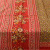 Sanskriti Vintage Sarees Heena-Green/Red Pure Silk Printed Sari 6yd Craft Sustainable Fabric