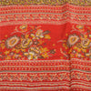 Sanskriti Vintage Sarees Heena-Green/Red Pure Silk Printed Sari 6yd Craft Sustainable Fabric