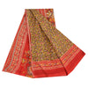 Sanskriti Vintage Sarees Heena-Green/Red Pure Silk Printed Sari 6yd Craft Sustainable Fabric
