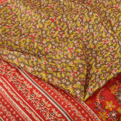 Sanskriti Vintage Sarees Heena-Green/Red Pure Silk Printed Sari 6yd Craft Sustainable Fabric