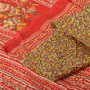 Sanskriti Vintage Sarees Heena-Green/Red Pure Silk Printed Sari 6yd Craft Sustainable Fabric