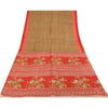 Sanskriti Vintage Sarees Heena-Green/Red Pure Silk Printed Sari 6yd Craft Sustainable Fabric