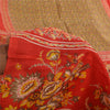 Sanskriti Vintage Sarees Heena-Green/Red Pure Silk Printed Sari 6yd Craft Sustainable Fabric