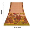 Sanskriti Vintage Sarees Peach 100%Pure Silk Human Printed Sari 6yd Craft Sustainable Fabric