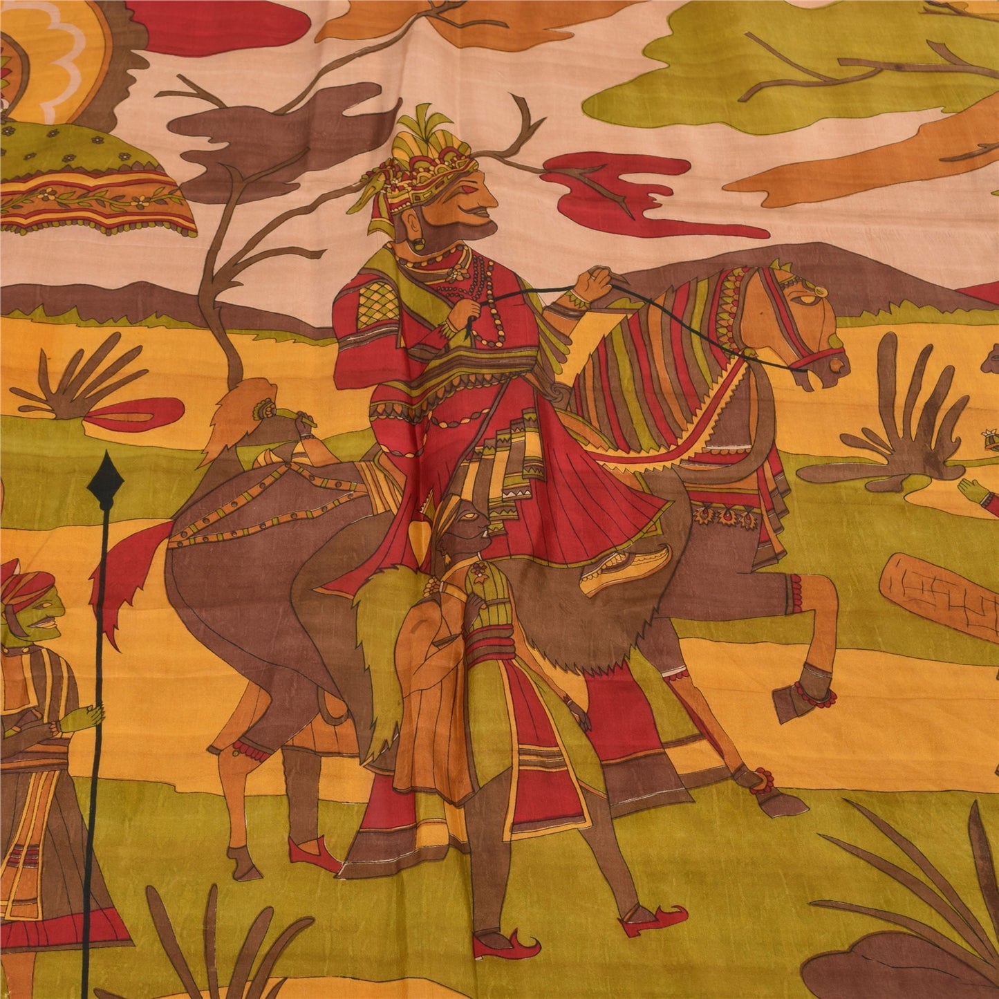 Sanskriti Vintage Sarees Peach 100%Pure Silk Human Printed Sari 6yd Craft Sustainable Fabric