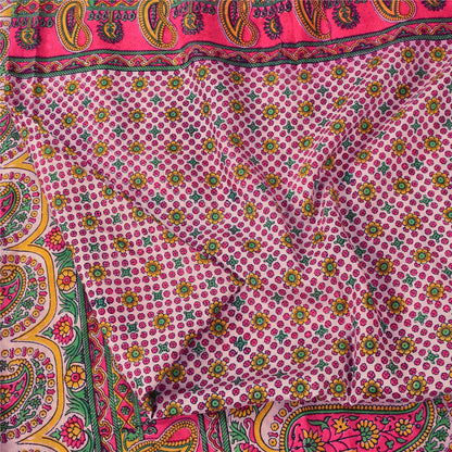 Sanskriti Vintage Sarees From India Pink Pure Silk Printed Sari 6yd Craft Sustainable Fabric