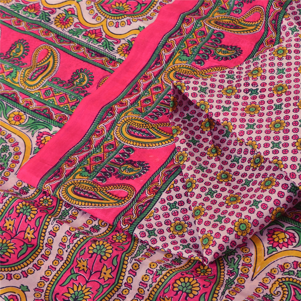 Sanskriti Vintage Sarees From India Pink Pure Silk Printed Sari 6yd Craft Sustainable Fabric