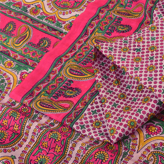 Sanskriti Vintage Sarees From India Pink Pure Silk Printed Sari 6yd Craft Sustainable Fabric