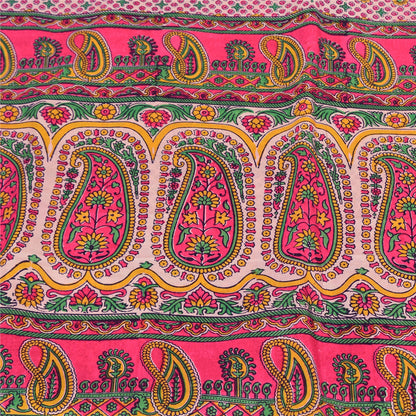 Sanskriti Vintage Sarees From India Pink Pure Silk Printed Sari 6yd Craft Sustainable Fabric