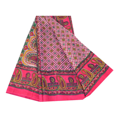 Sanskriti Vintage Sarees From India Pink Pure Silk Printed Sari 6yd Craft Sustainable Fabric