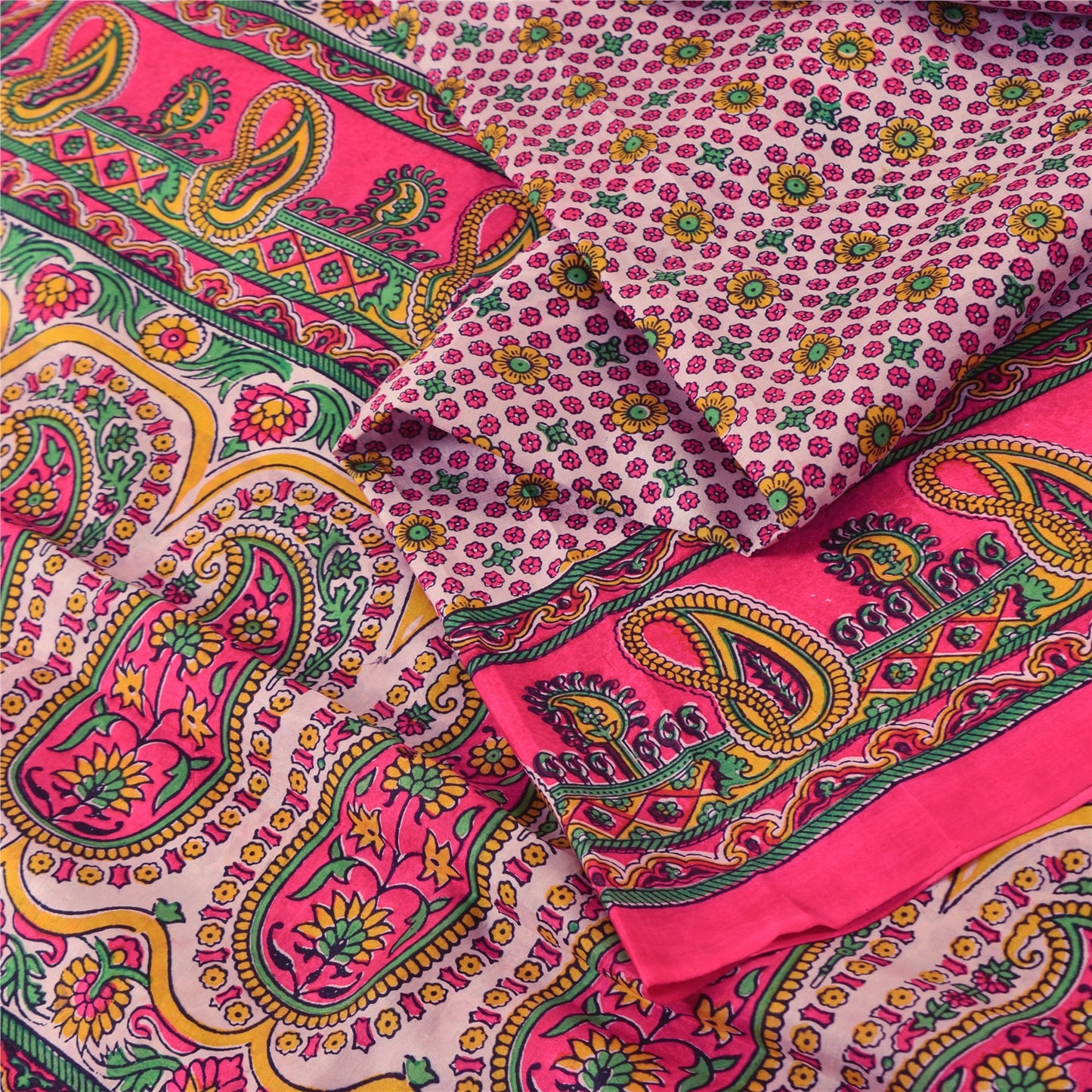 Sanskriti Vintage Sarees From India Pink Pure Silk Printed Sari 6yd Craft Sustainable Fabric