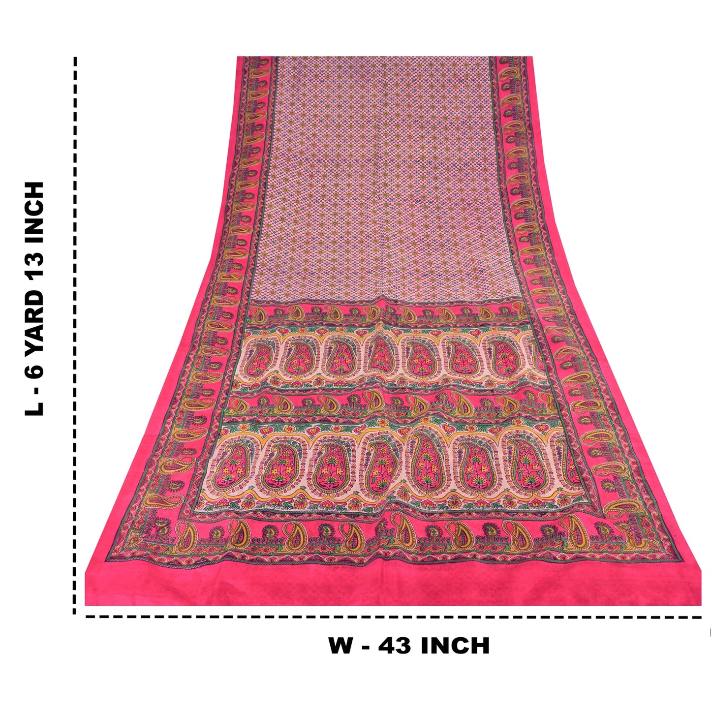 Sanskriti Vintage Sarees From India Pink Pure Silk Printed Sari 6yd Craft Sustainable Fabric