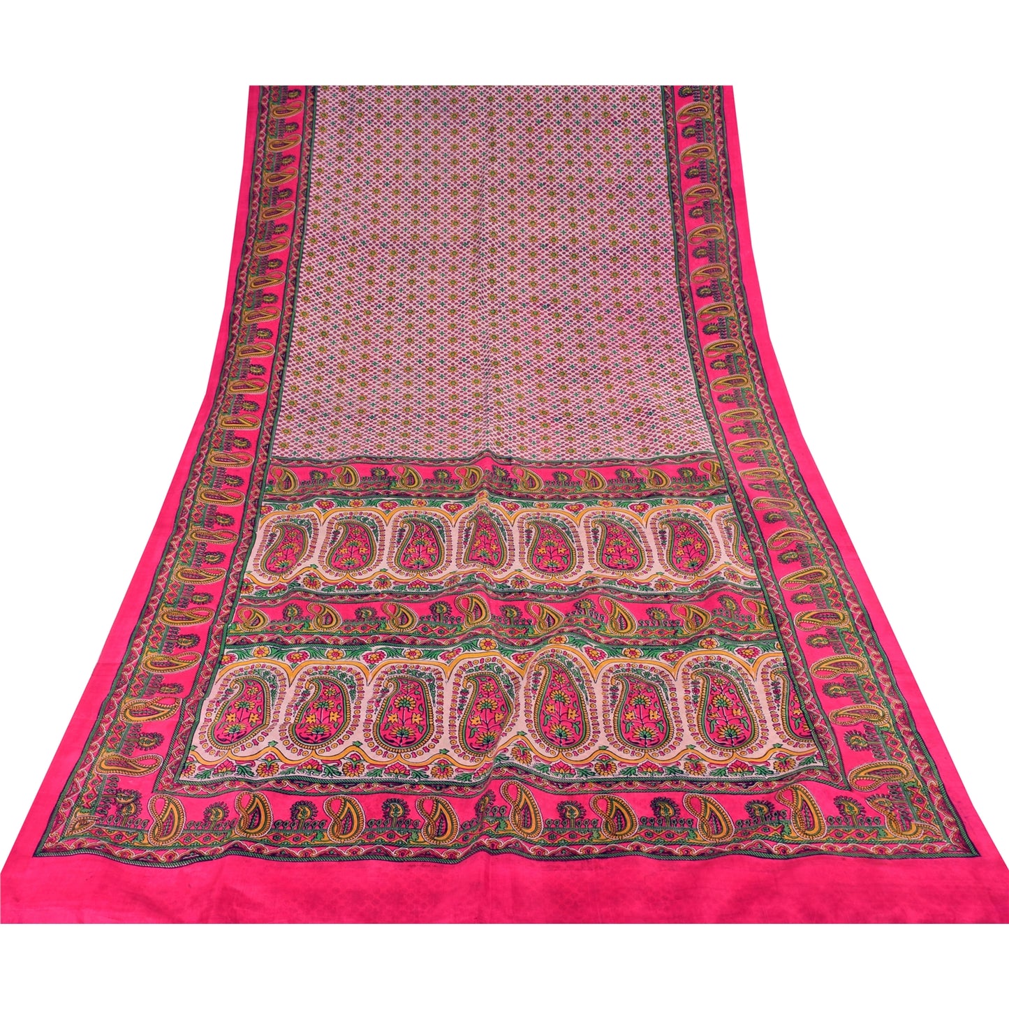 Sanskriti Vintage Sarees From India Pink Pure Silk Printed Sari 6yd Craft Sustainable Fabric
