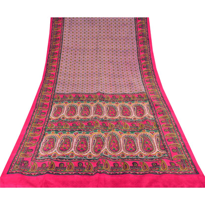 Sanskriti Vintage Sarees From India Pink Pure Silk Printed Sari 6yd Craft Sustainable Fabric