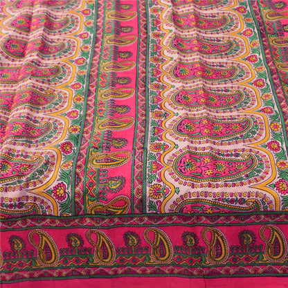 Sanskriti Vintage Sarees From India Pink Pure Silk Printed Sari 6yd Craft Sustainable Fabric