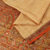 Sanskriti Vintage Sarees Beige/Red 100% Pure Silk Printed Sari 6yd Craft Fabric