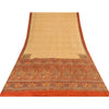 Sanskriti Vintage Sarees Beige/Red 100% Pure Silk Printed Sari 6yd Craft Fabric