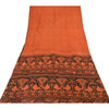 Sanskriti Vintage Sarees Orange Peacock Pure Silk Printed Sari 5yd Craft Sustainable Fabric