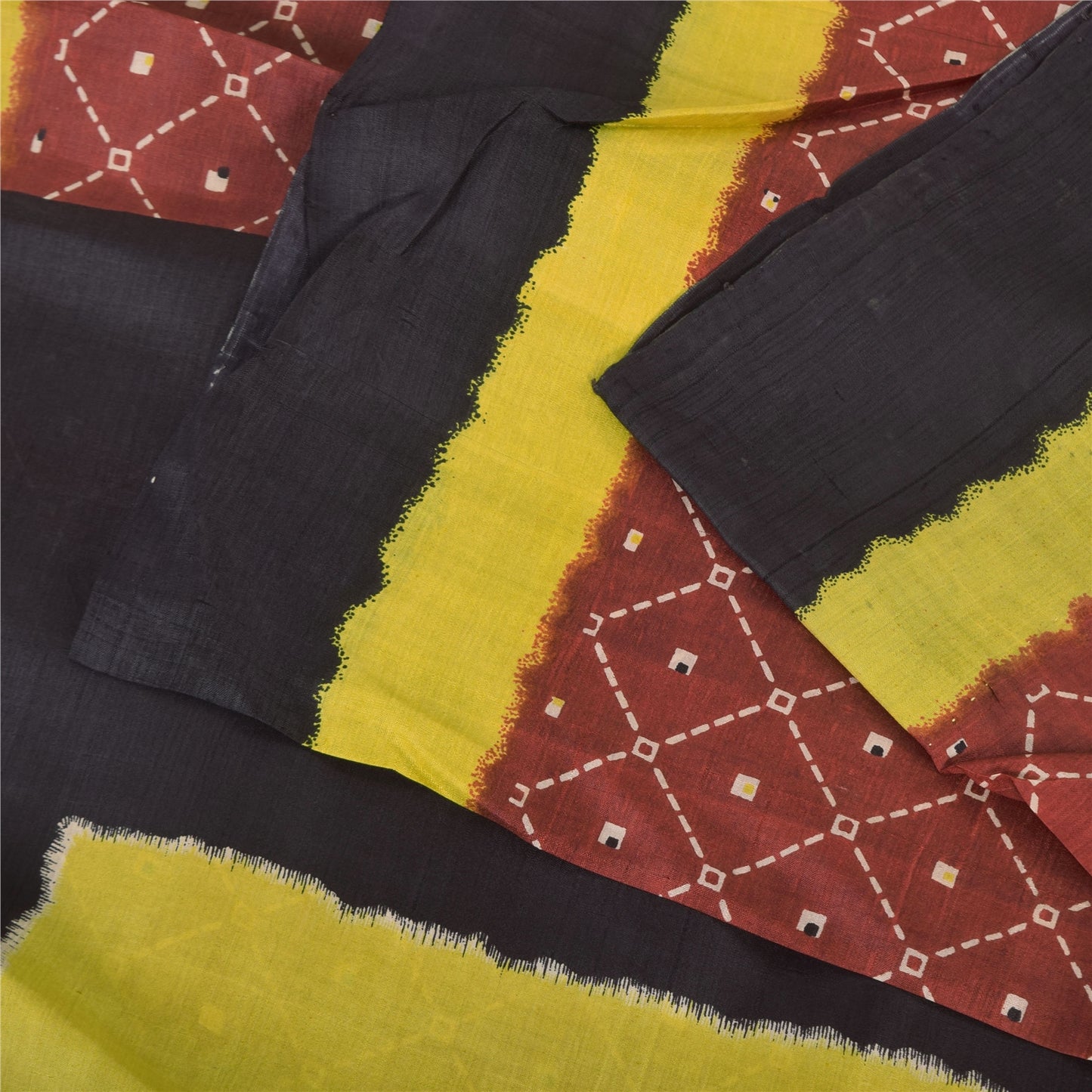 Sanskriti Vintage Sarees Coffee-Brown Pure Silk Bandhani Printed Sari 5yd Sustainable Fabric