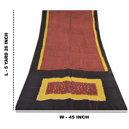 Sanskriti Vintage Sarees Coffee-Brown Pure Silk Bandhani Printed Sari 5yd Sustainable Fabric