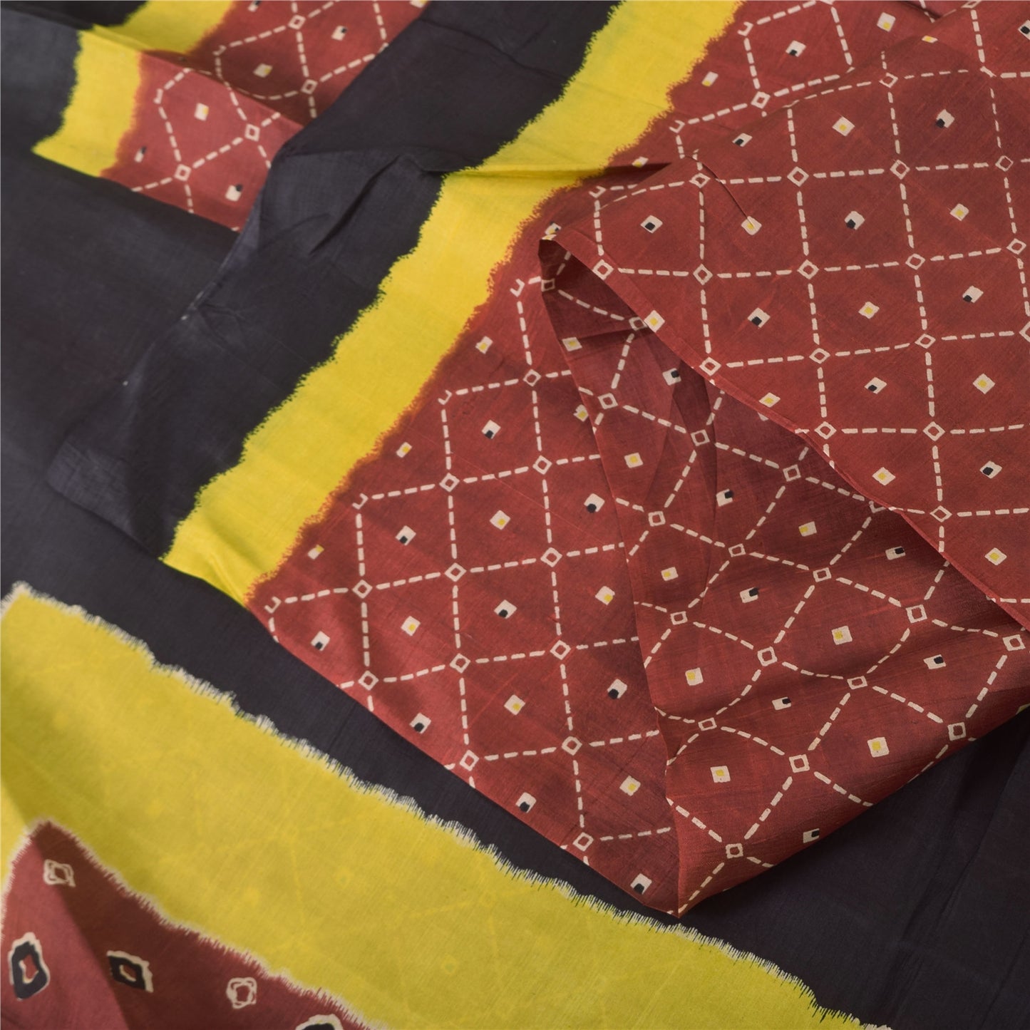 Sanskriti Vintage Sarees Coffee-Brown Pure Silk Bandhani Printed Sari 5yd Sustainable Fabric