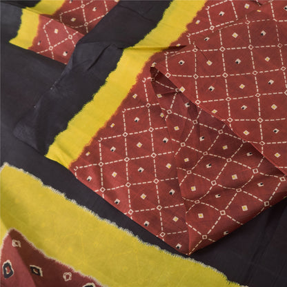 Sanskriti Vintage Sarees Coffee-Brown Pure Silk Bandhani Printed Sari 5yd Sustainable Fabric