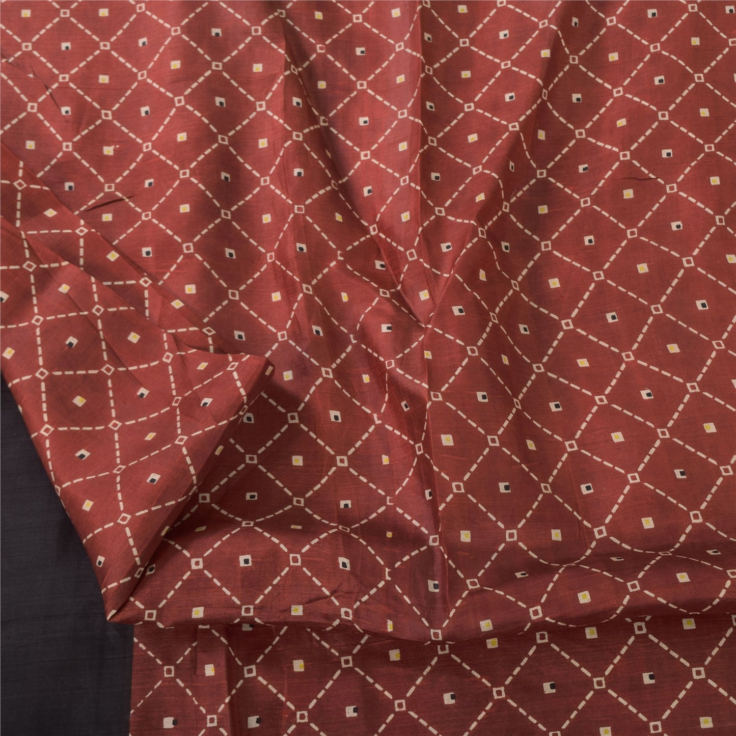 Sanskriti Vintage Sarees Coffee-Brown Pure Silk Bandhani Printed Sari 5yd Sustainable Fabric