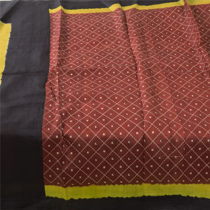 Sanskriti Vintage Sarees Coffee-Brown Pure Silk Bandhani Printed Sari 5yd Sustainable Fabric